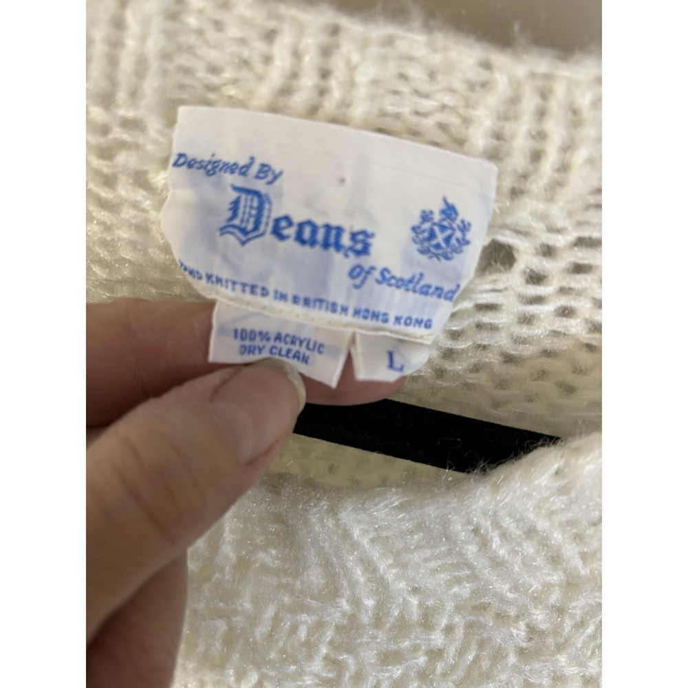 VTG DEANS OF SCOTLAND Ivory Floral Sweater L 80's Acrylic - Picture 3 of 4